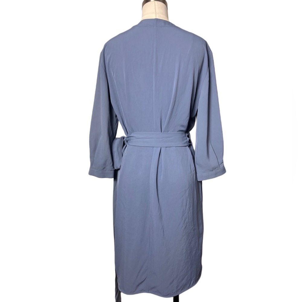 Everlane The Japanese GoWeave Long Sleeve Mini Wrap Dress Slate Blue 6 Secretary - Picture 6 of 9